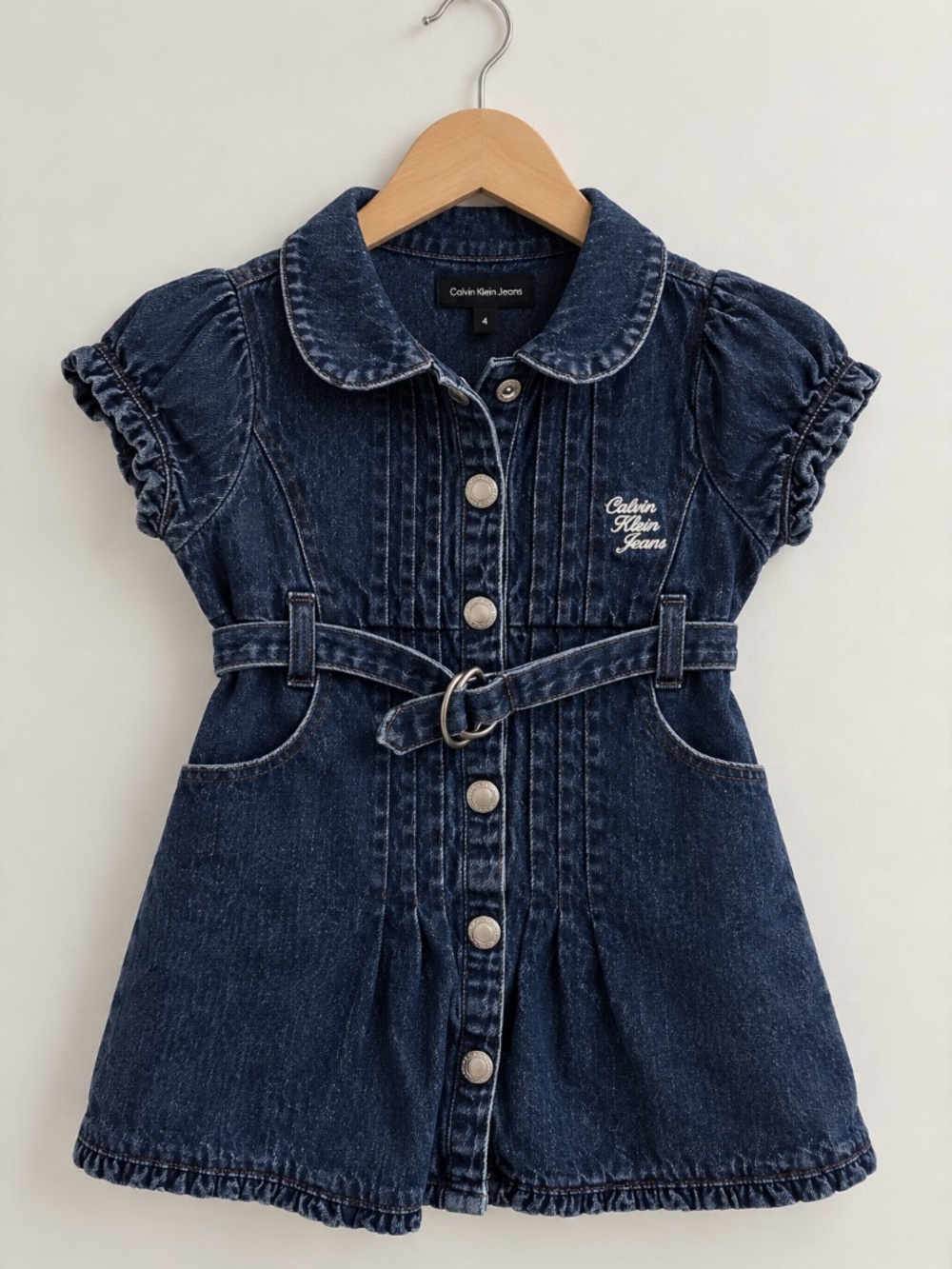 Calvin Klein Baby Denim Belted Dress – 6–9 Months